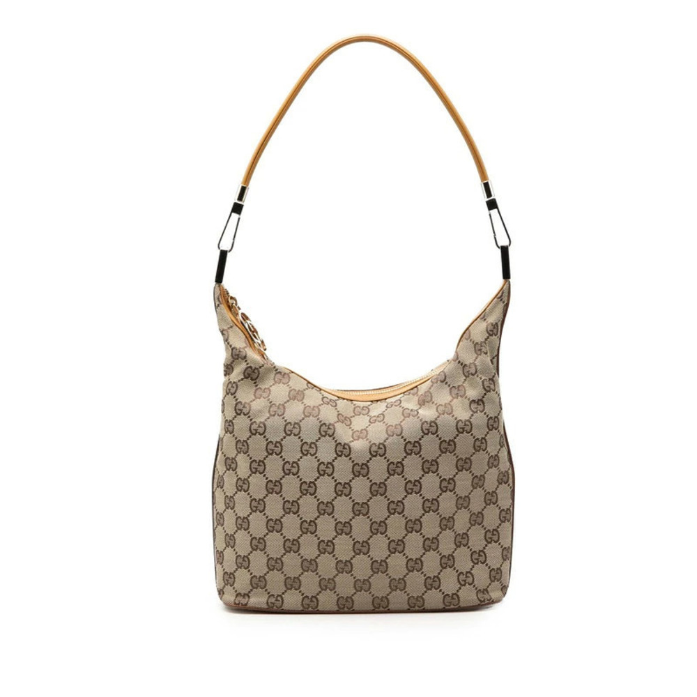 Gucci GG Canvas Hobo Bag Beige Cream Leather